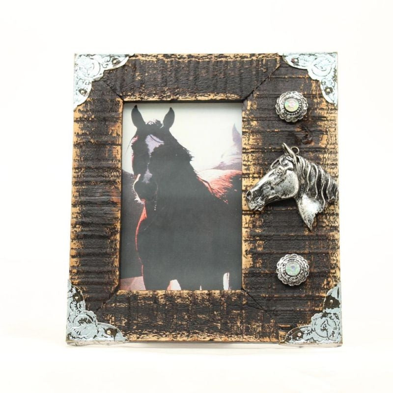 Western Moments 3D Horse Head FrameBk/Wh
