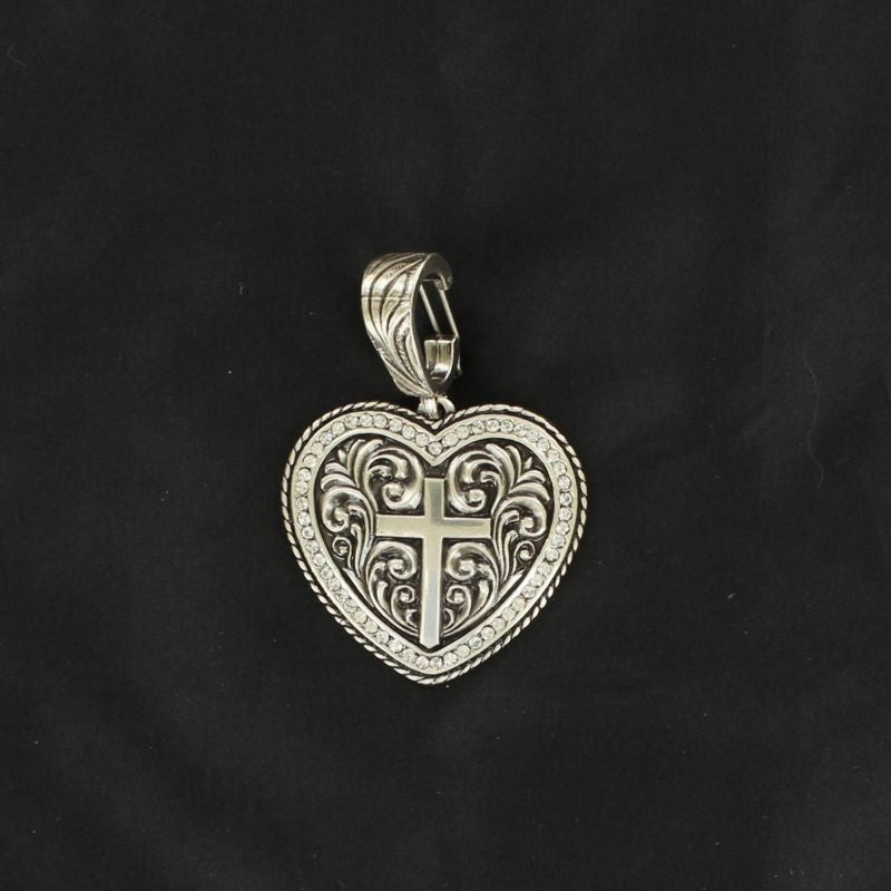 Western Charm Heart/Cross PendantBk/Wh