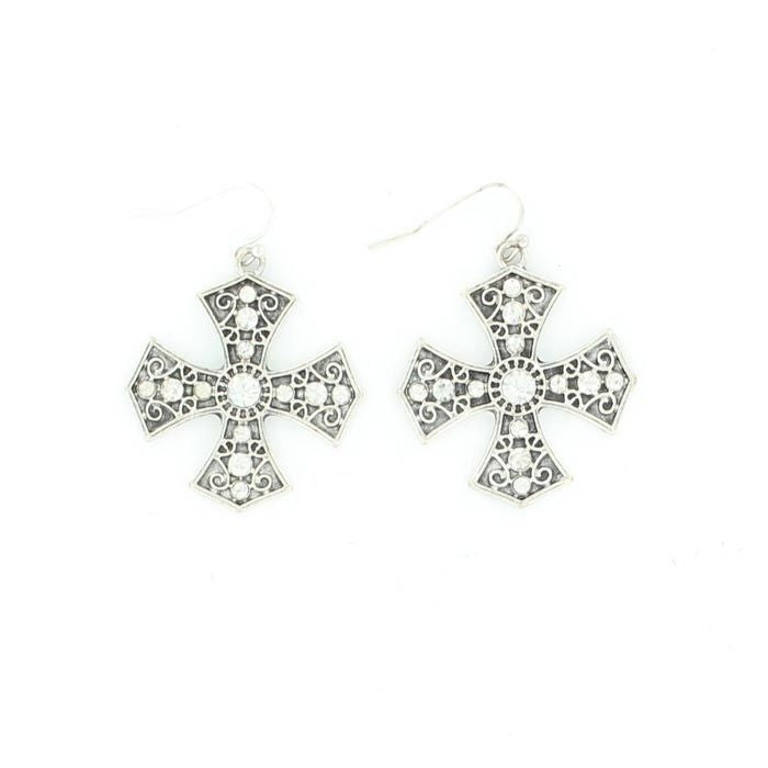 Blazin Roxx Maltese Cross EarringsBk/Wh