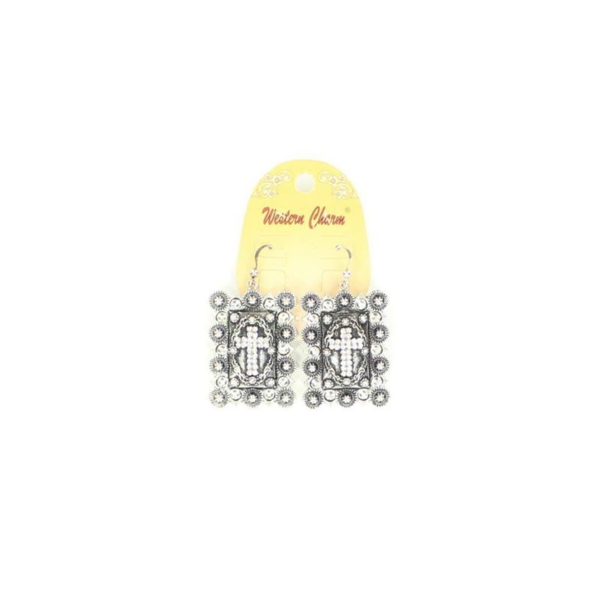 Blazin Roxx Square Cross Berry Concho EarringBk/Wh