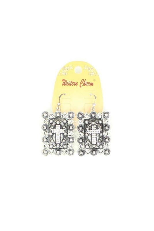 Blazin Roxx Square Cross Berry Concho EarringBk/Wh