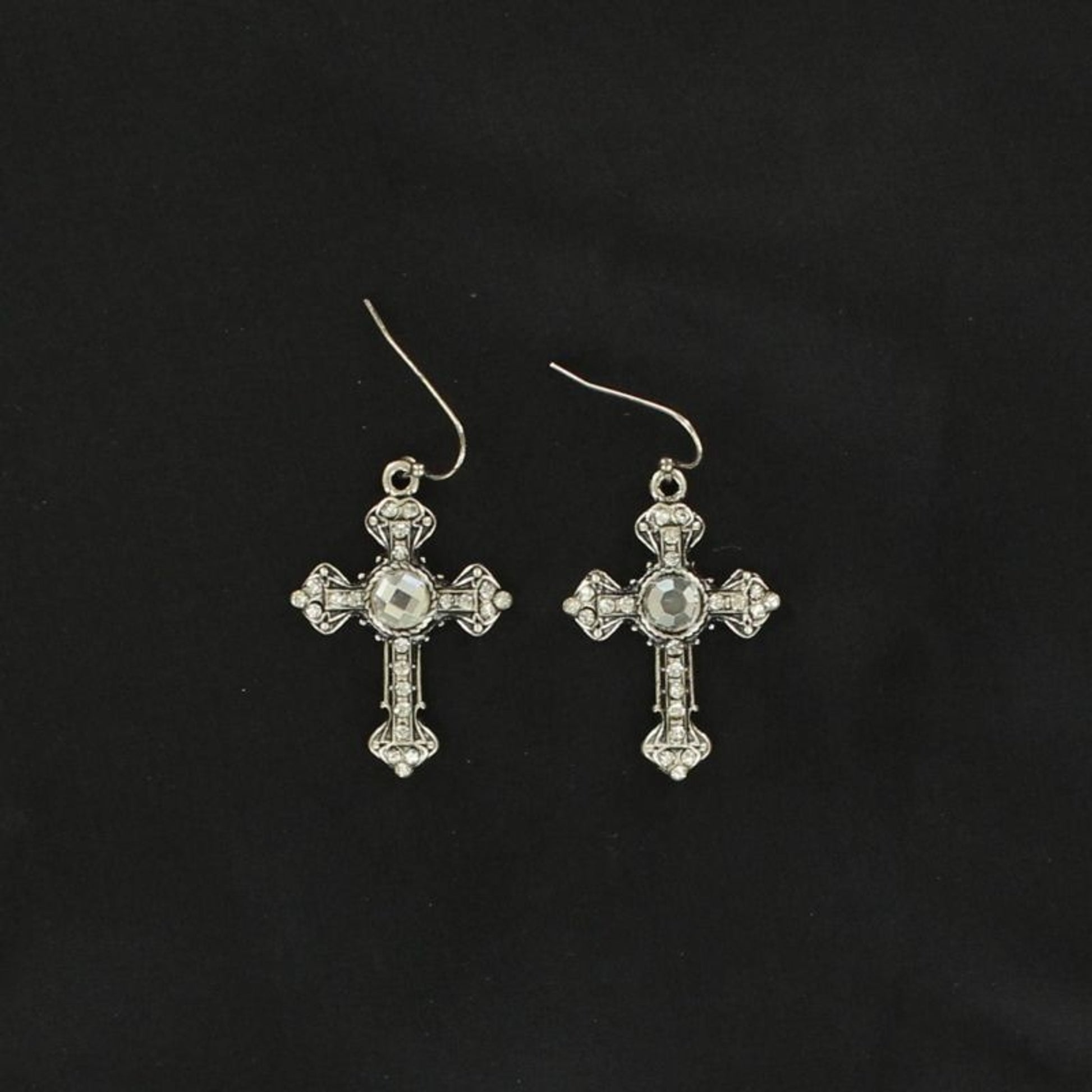 Blazin Roxx Round Center Cross EarringsBk/Wh