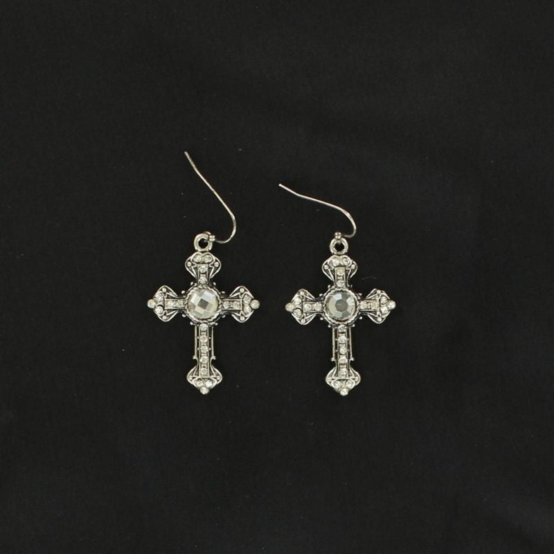 Blazin Roxx Round Center Cross EarringsBk/Wh