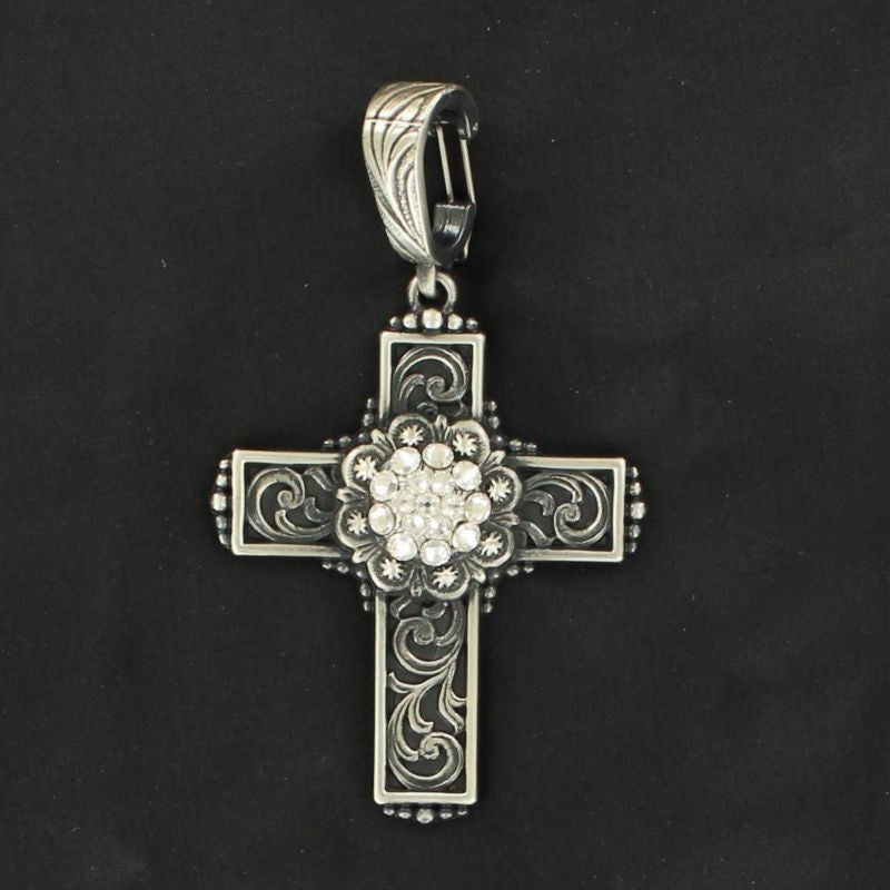 Western Charm Berry Crystal Cross PendantBk/Wh