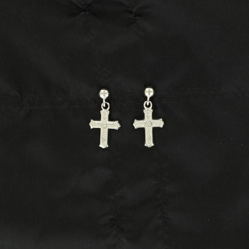Lightning Ridge Crystal Cross Drop EarringBk/Wh