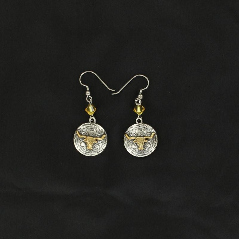 Lightning Ridge Round Longhorn Dangle EarringBk/Wh