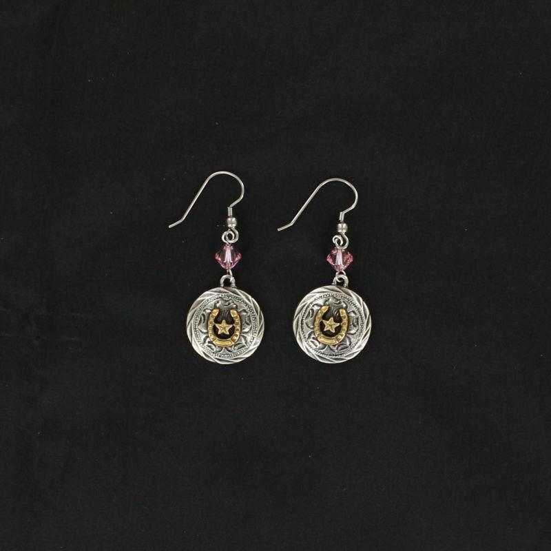Lightning Ridge Round Star Dangle EarringsBk/Wh