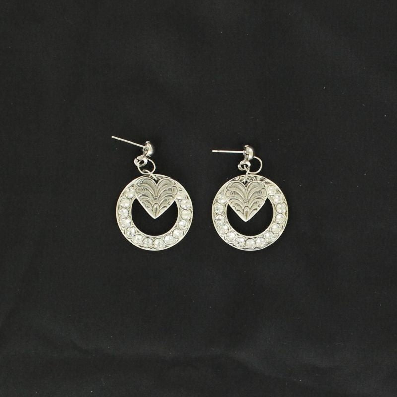 Lightning Ridge Crystal Circle/Heart EarringsBk/Wh