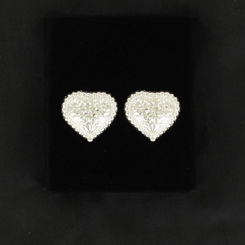 Lightning Ridge Engraved Heart Concho EarringBk/Wh