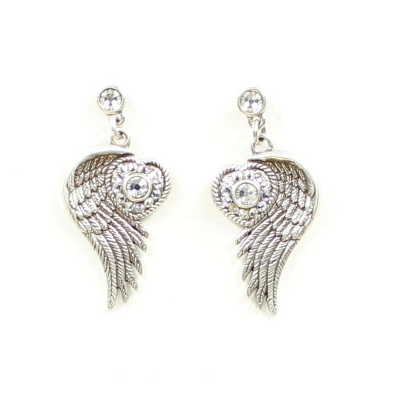 Lightning Ridge Wing/Heart Crystal EarringBk/Wh