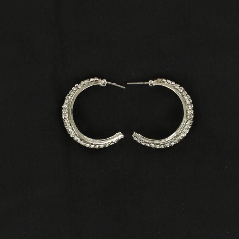 Blazin Roxx Rhinestone Encrusted Hoop EarringBk/Wh