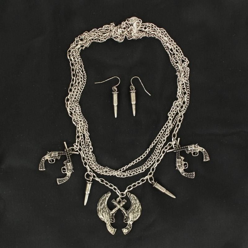 Blazin Roxx Gun And Wing Necklace Set