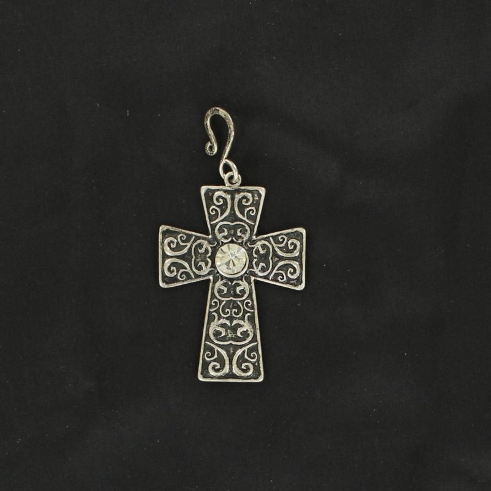 Blazin Roxx Rhinestone Silver Cross PendantBk/Wh