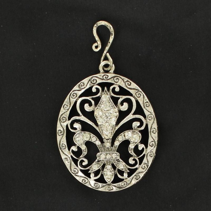 Blazin Roxx Large Fleur De Lis Cross PendantBk/Wh