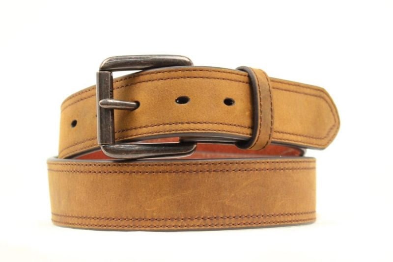 Ariat Men Distressed Double Stitch Logo Belt 32 Br