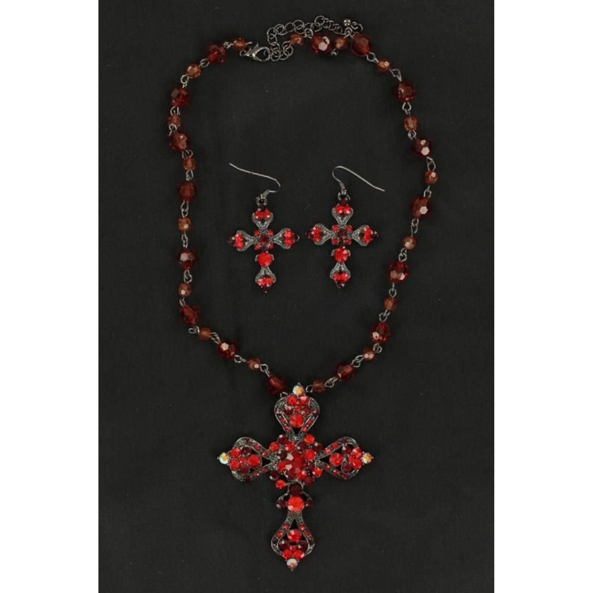 BlazinRoxx Crystal Cross Necklace/Earrings SetRed