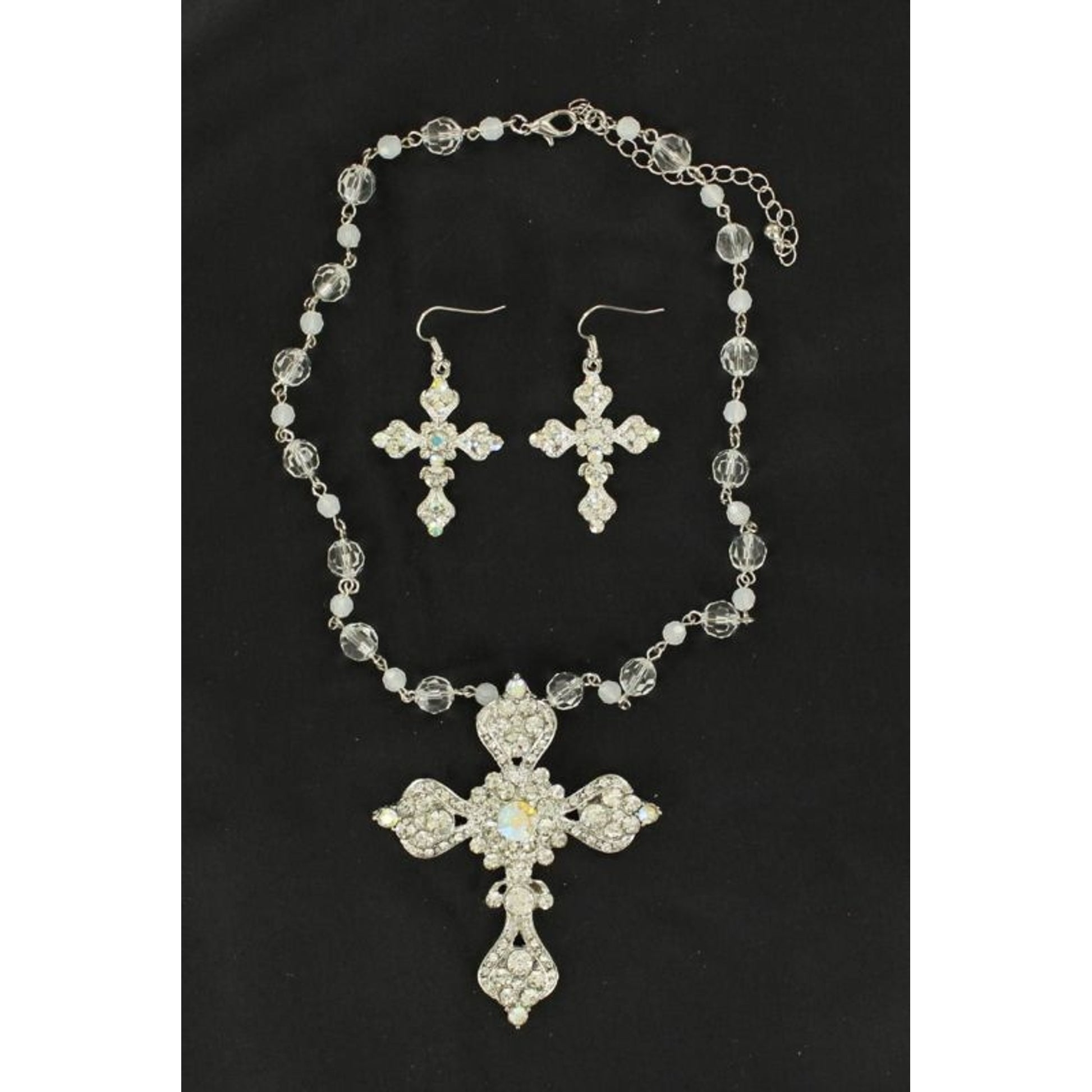 Blazin Roxx Crystal Cross Necklace/Earring SetWht