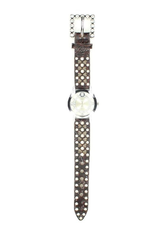 Blazin Roxx Womens Round Crystal WatchBk/Wh