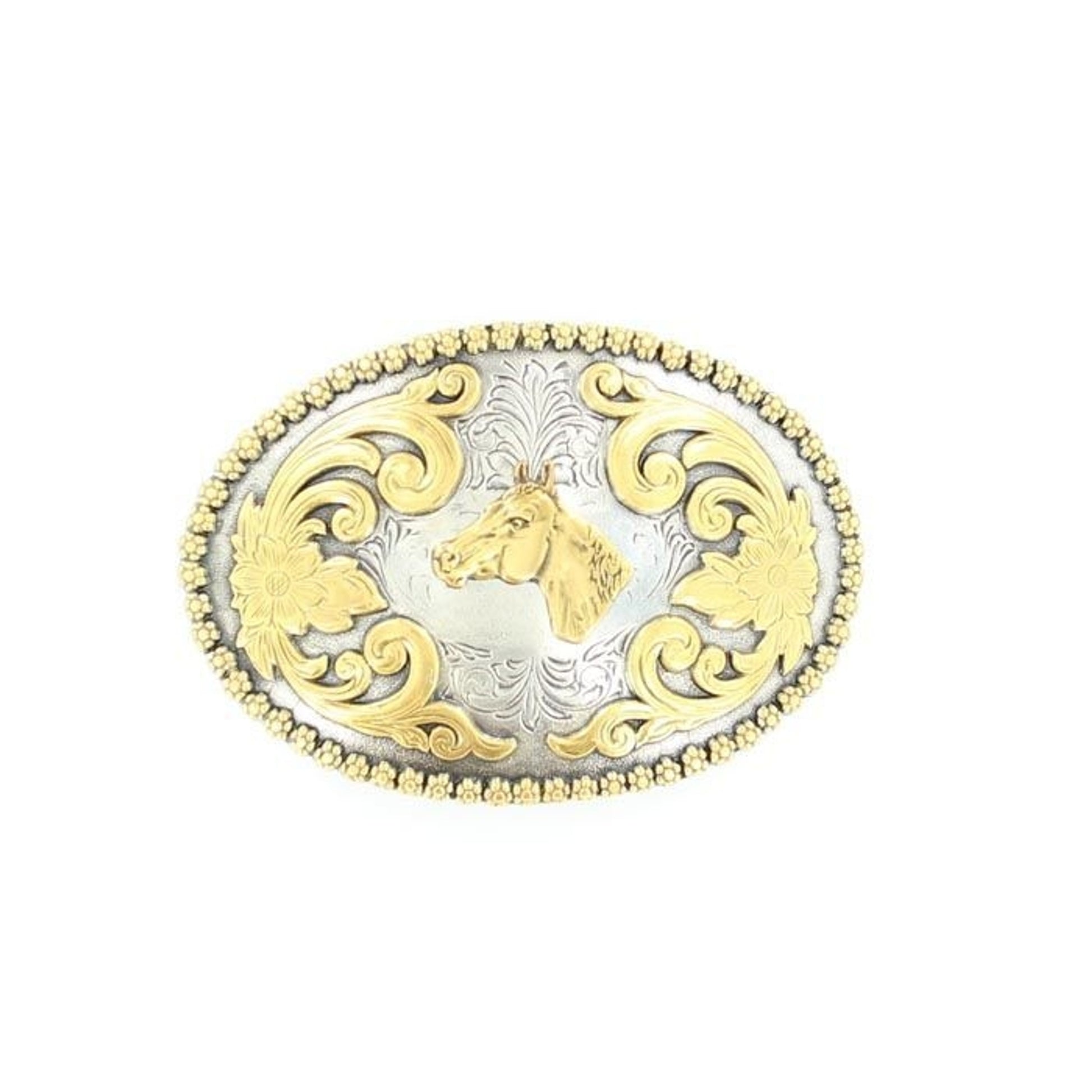 Nocona Berry Horsehead Buckle 2 3/4 x 4 Silvr/Gold
