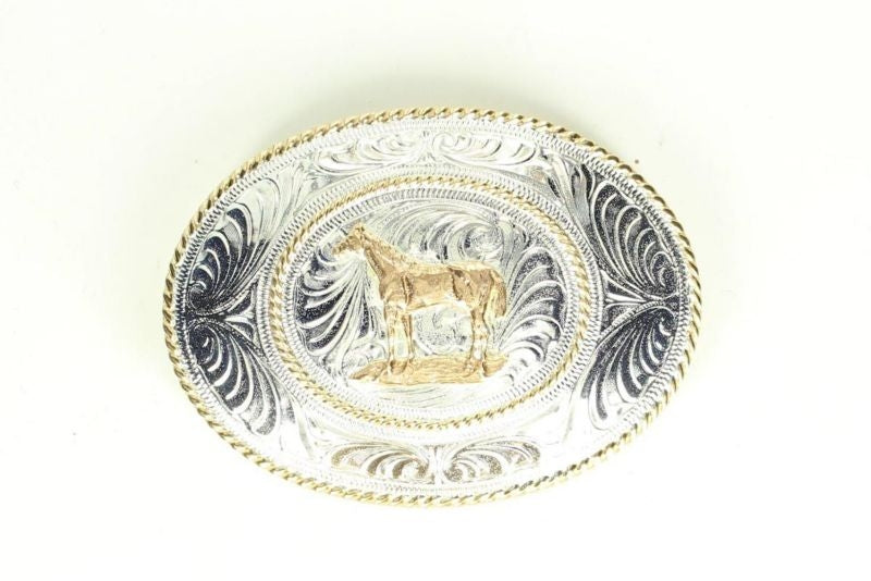 Standing Horse Trophy Buckle 3 x 4 Silver Gold