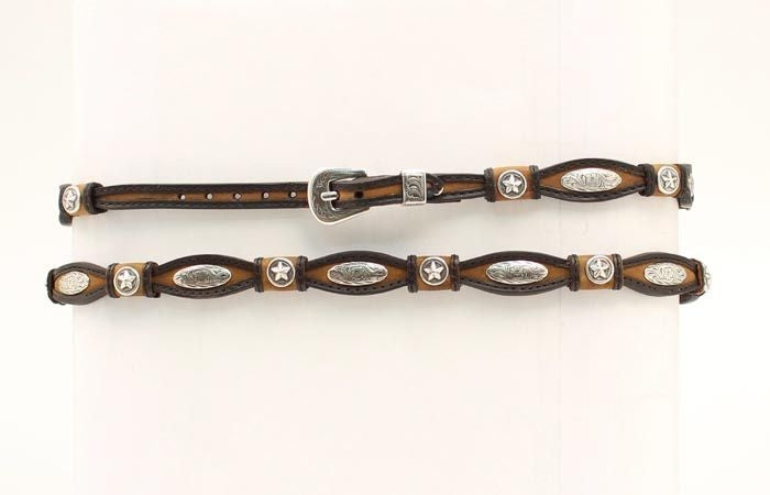 Mandf Western Scalloped/Stars Hatband 3/8 Blk/Brn