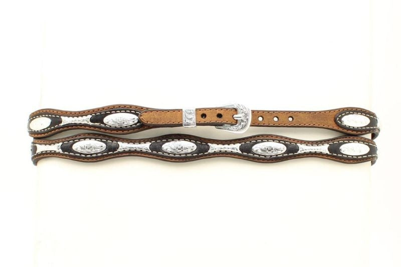 Mandf Western Oval Concho/Bars Hatband 3/8 Blk/Brn