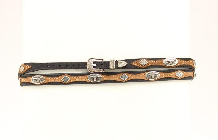 Scallop Overlay Longhorn Concho Hatband 3/8 Bk/Br