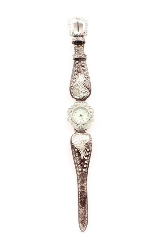 Blazin Roxx Womens Scallop Heart/Wing WatchBk/Wh