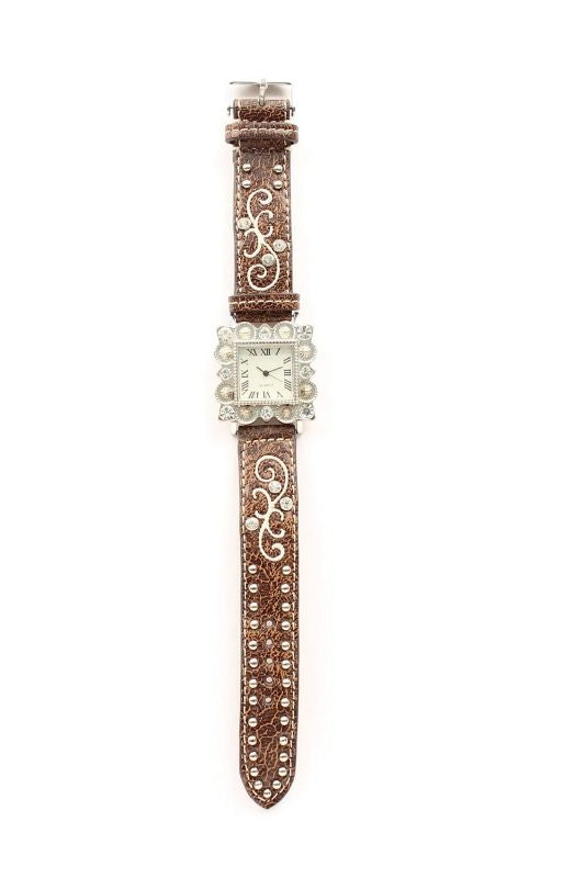 Blazin Roxx Womens Square Crystal WatchBk/Wh