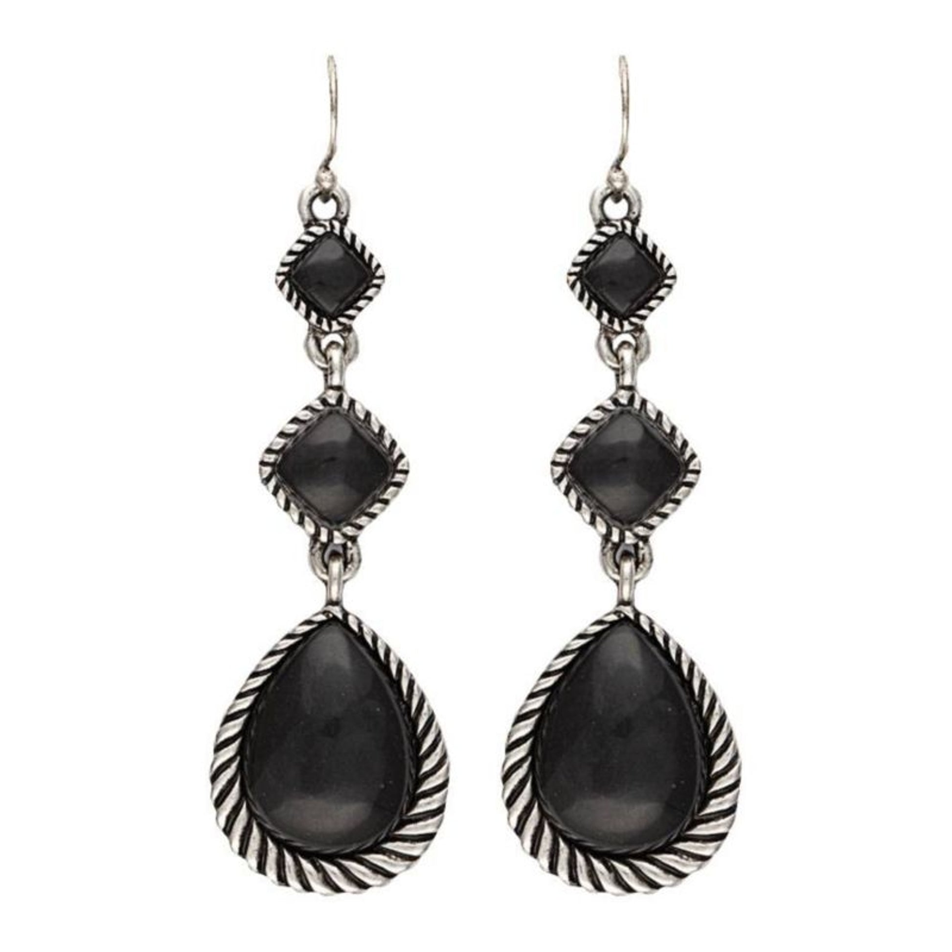 Rock 47 Campfire Coal Pebble Triple Drop Earrings