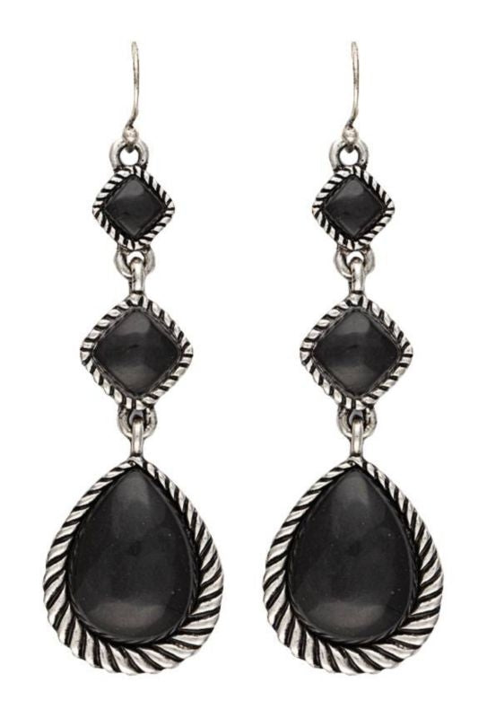 Rock 47 Campfire Coal Pebble Triple Drop Earrings