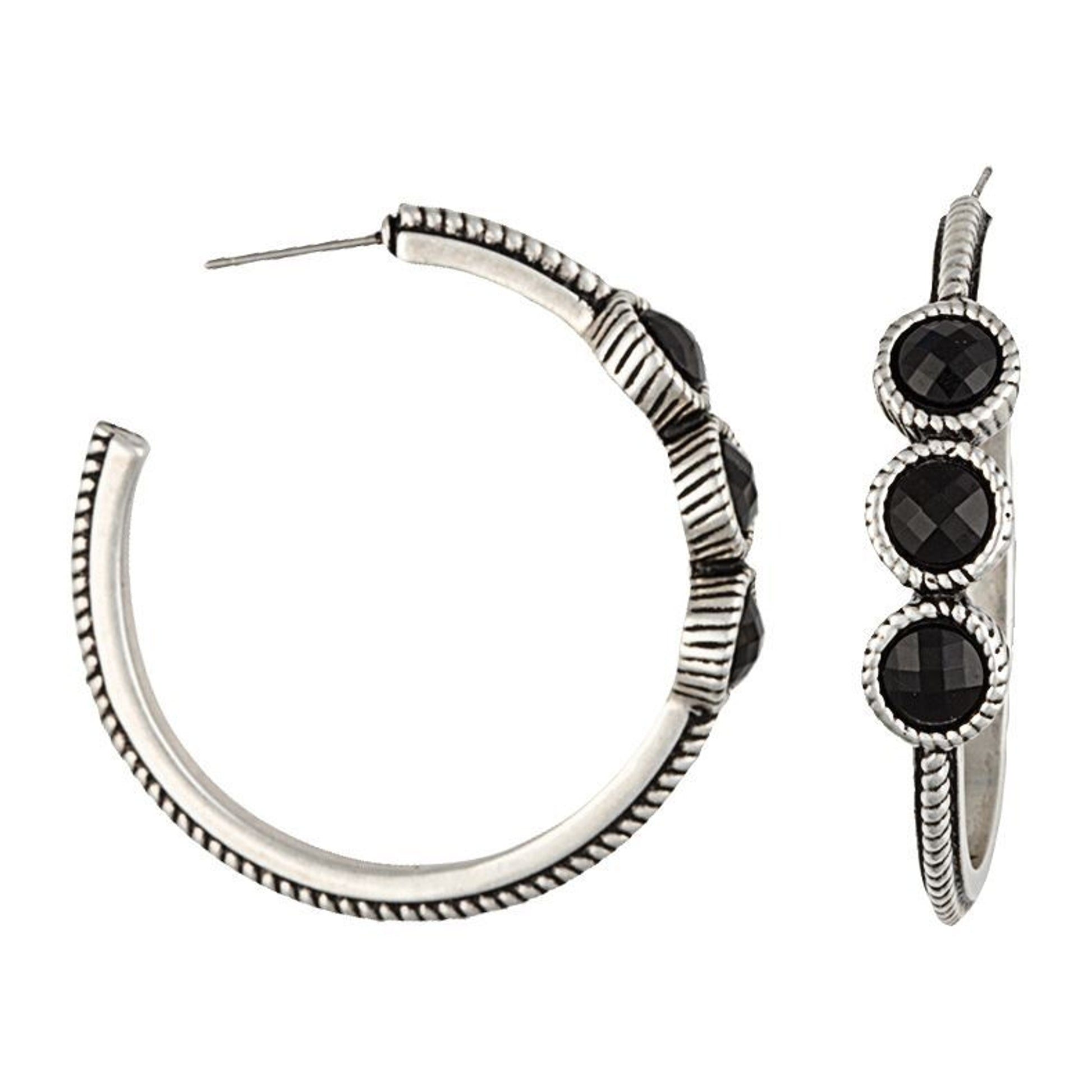 Rock 47 Rocks/Roll Pebbles Hoop Earrings Black