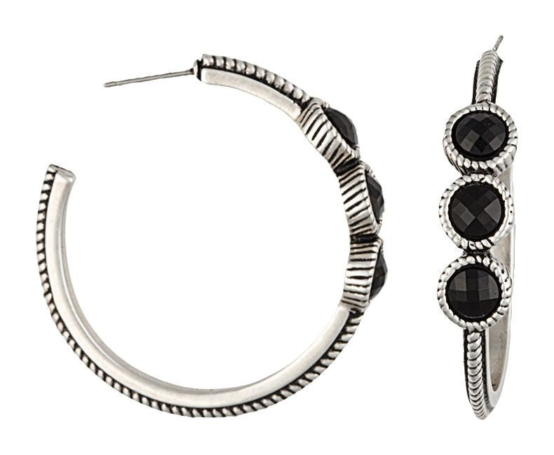 Rock 47 Rocks/Roll Pebbles Hoop Earrings Black
