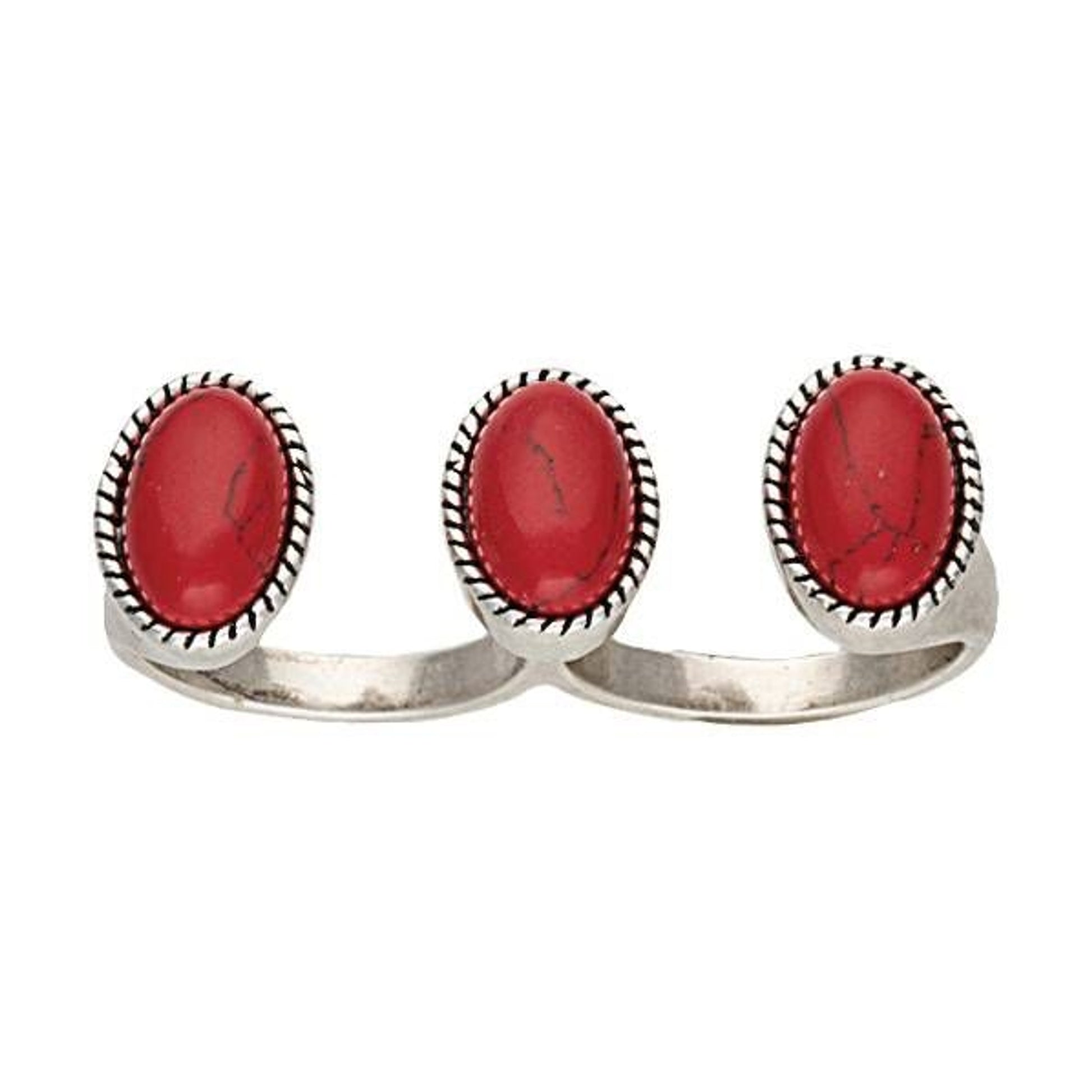 Rock 47 RocksRoll Two Finger Fashion Ring Red