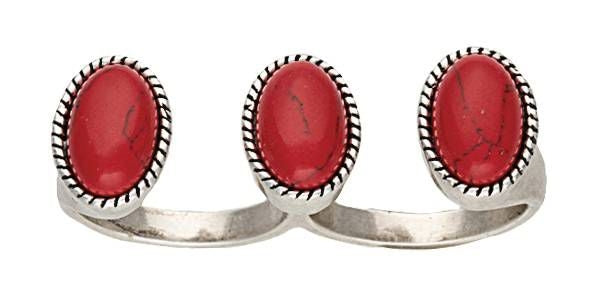 Rock 47 Rocks\Roll Two Finger Fashion Ring Red