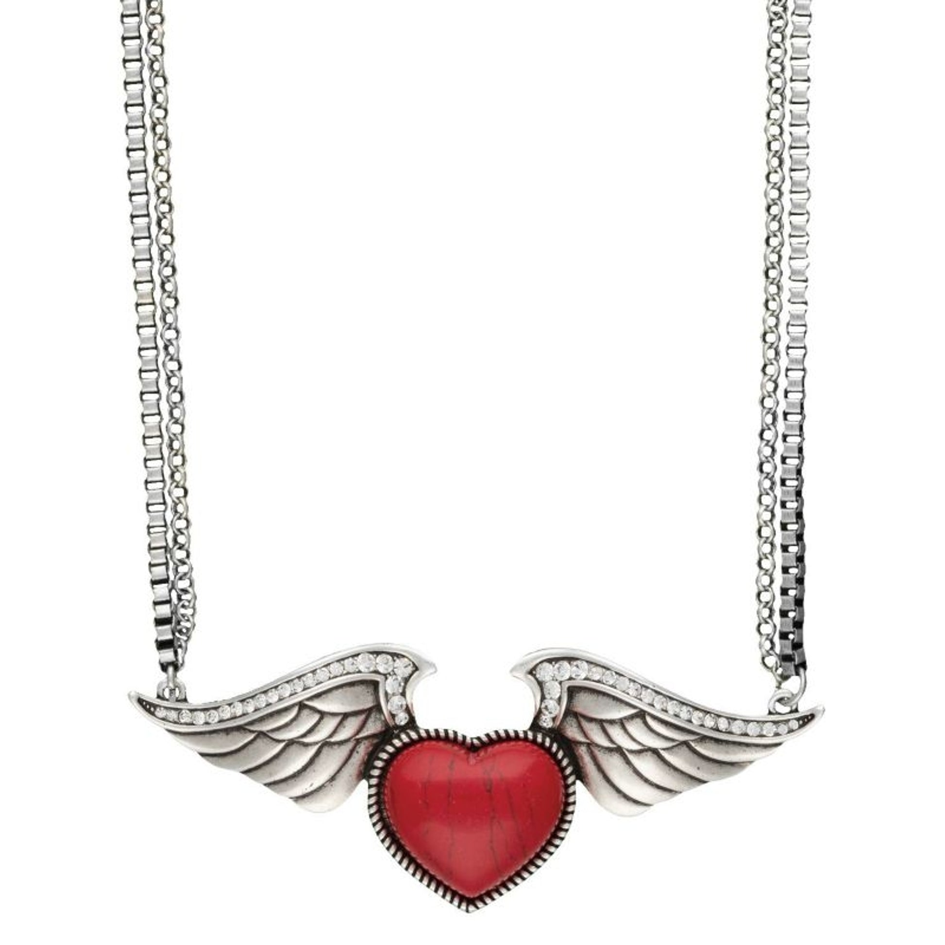 Rock 47 Tattoo Art Stone Heart on Wings Necklace