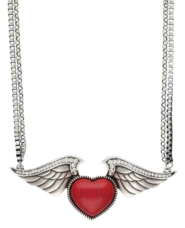 Rock 47 Tattoo Art Stone Heart on Wings Necklace