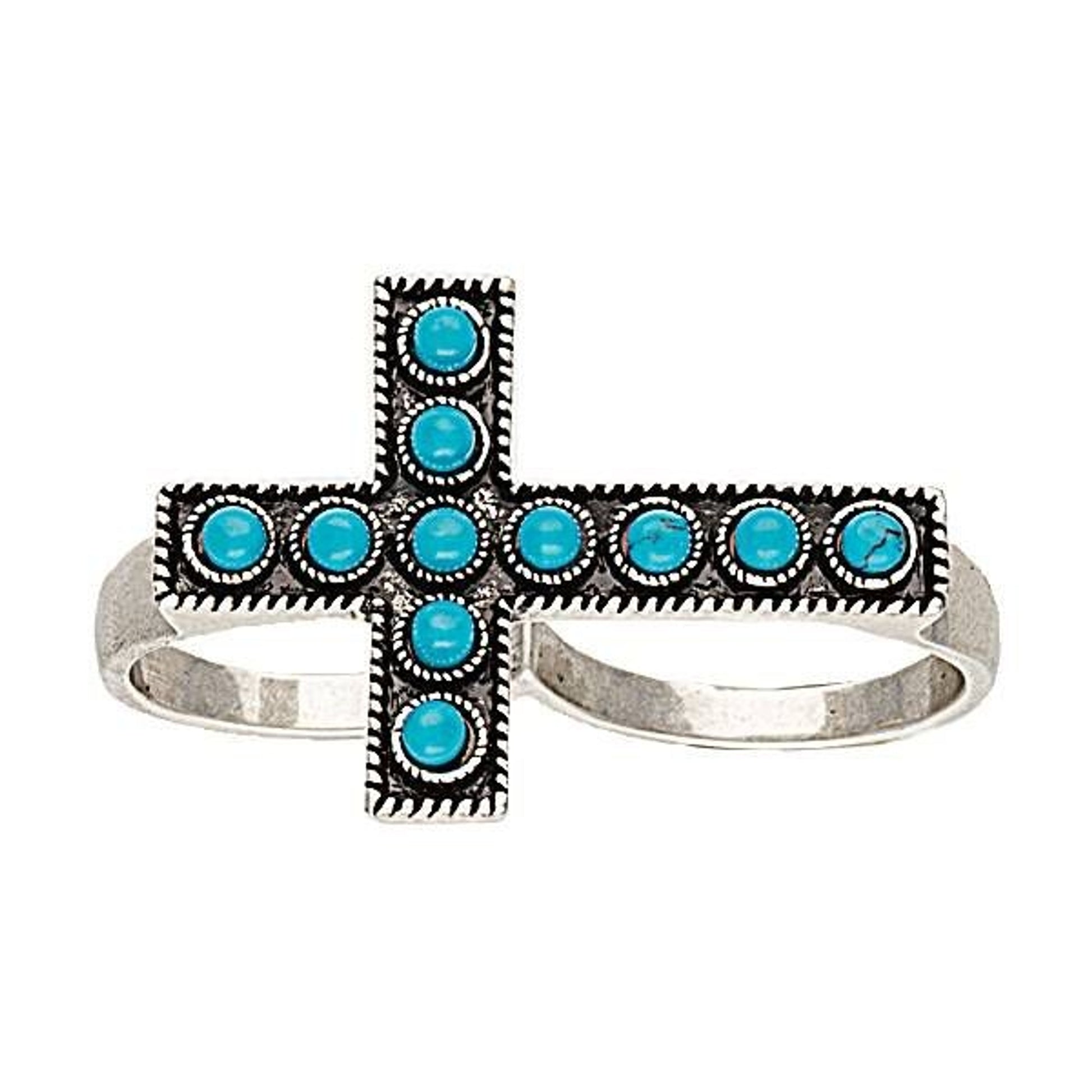 Rock 47 Rocks/Roll Beaded Cross Two Finger Ring