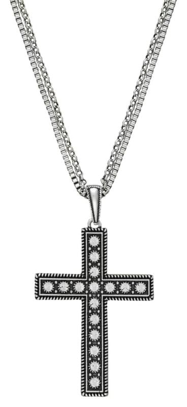 Rock 47 PinsNeedles Rhinestone Cross Necklace