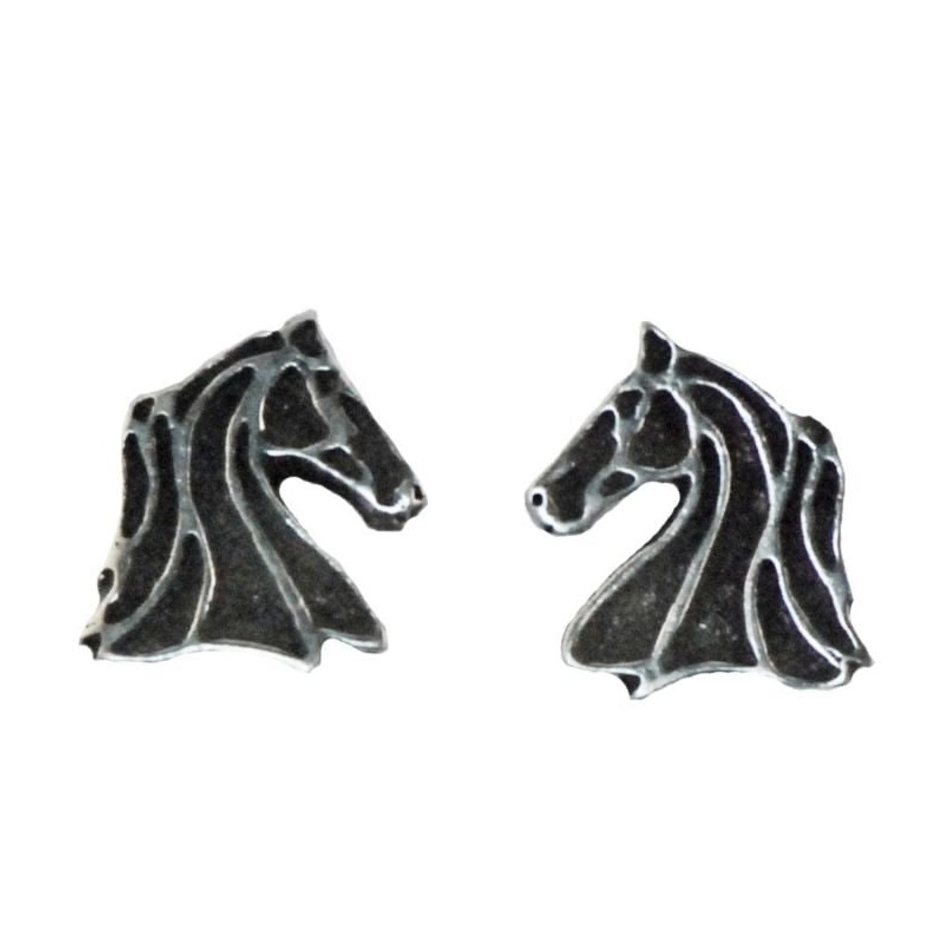 Profile Line Horse Head Earrings Silver