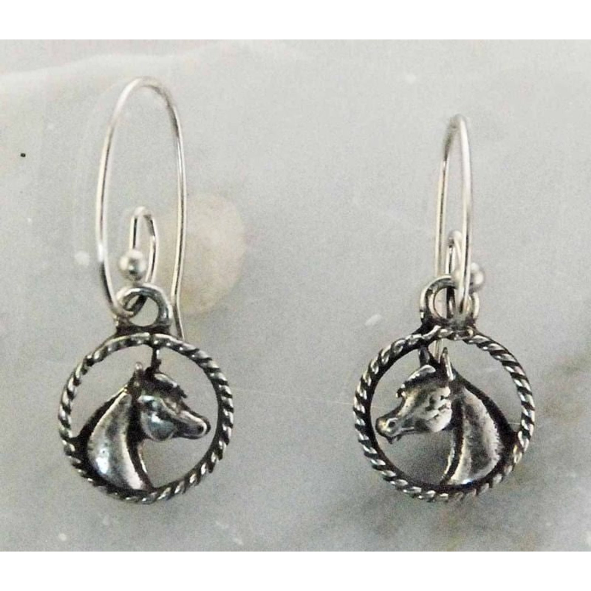 French Wire Arabian Horse Head Earrings Silver