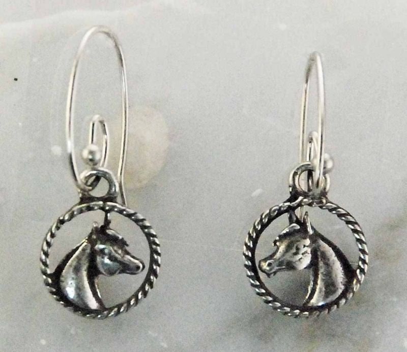 French Wire Arabian Horse Head Earrings Silver