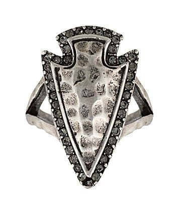 Rock 47 Tribal Flair Arrowhead Fashion RingBk/Wh