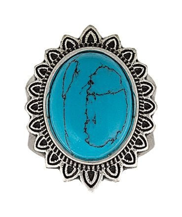 Rock 47 Vintage Kitsch Blue Sunflower Fashion Ring