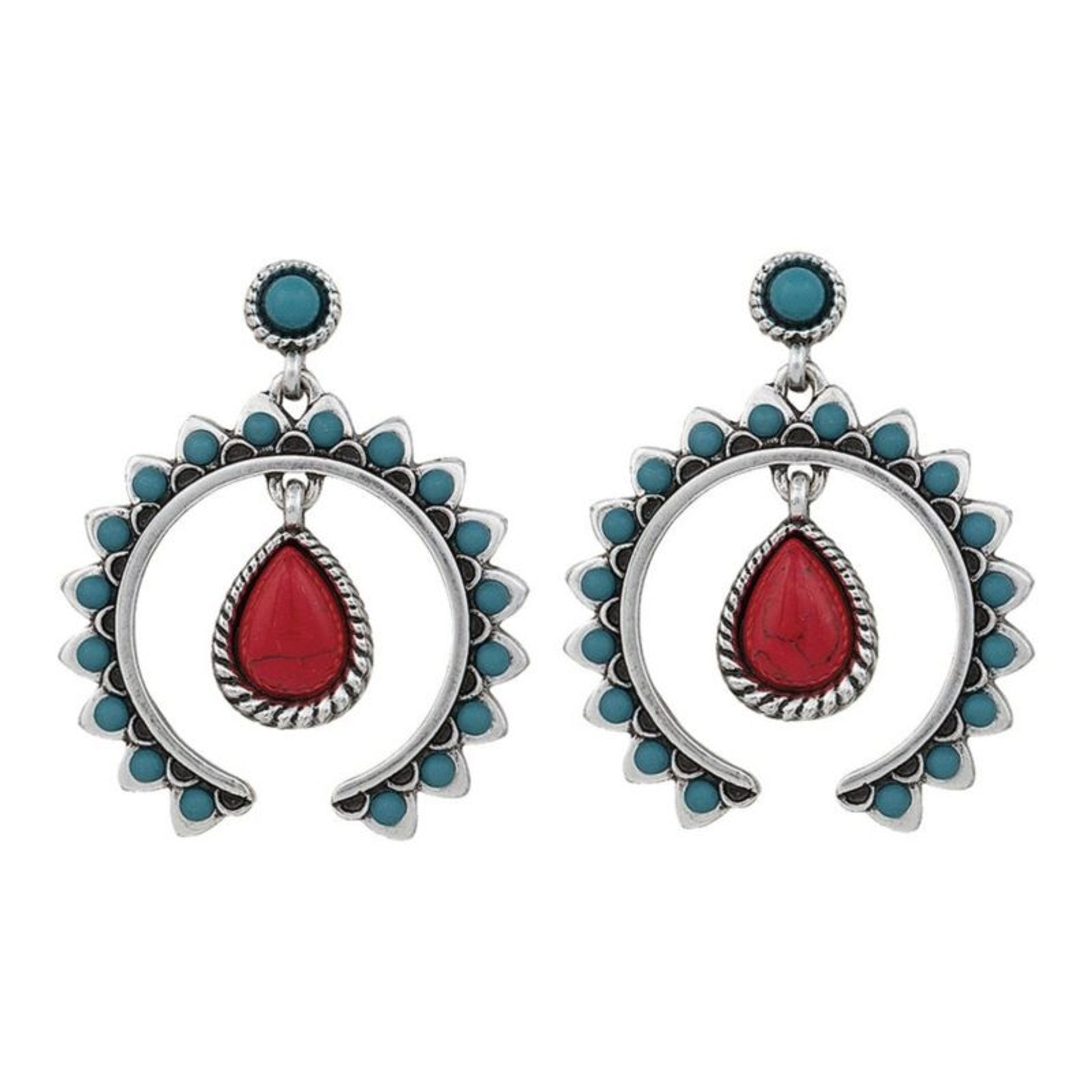 Tribal Flair Red/Turquoise Squash Blossom Earring