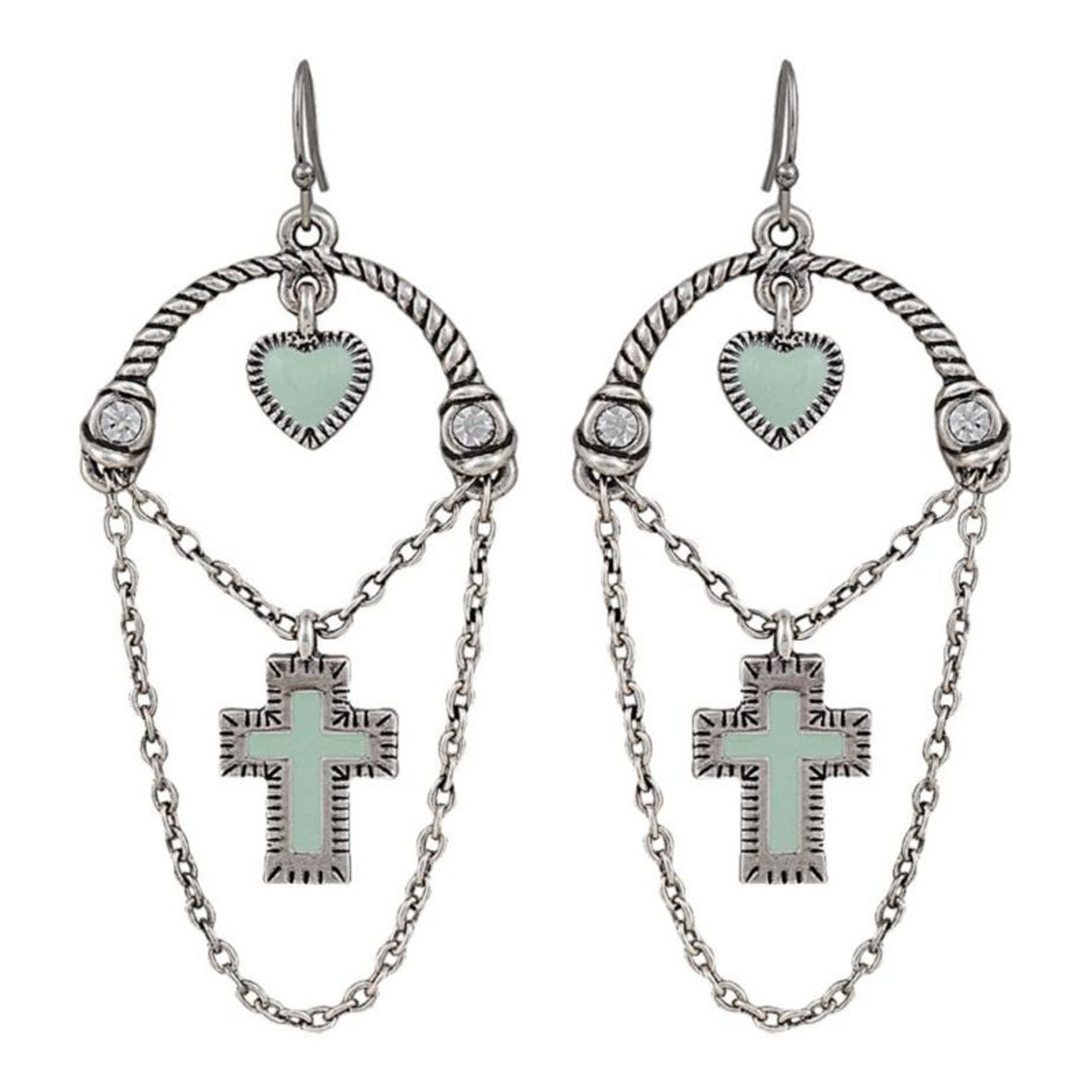 Vintage Kitsch Looped Chains With Cross Earrings