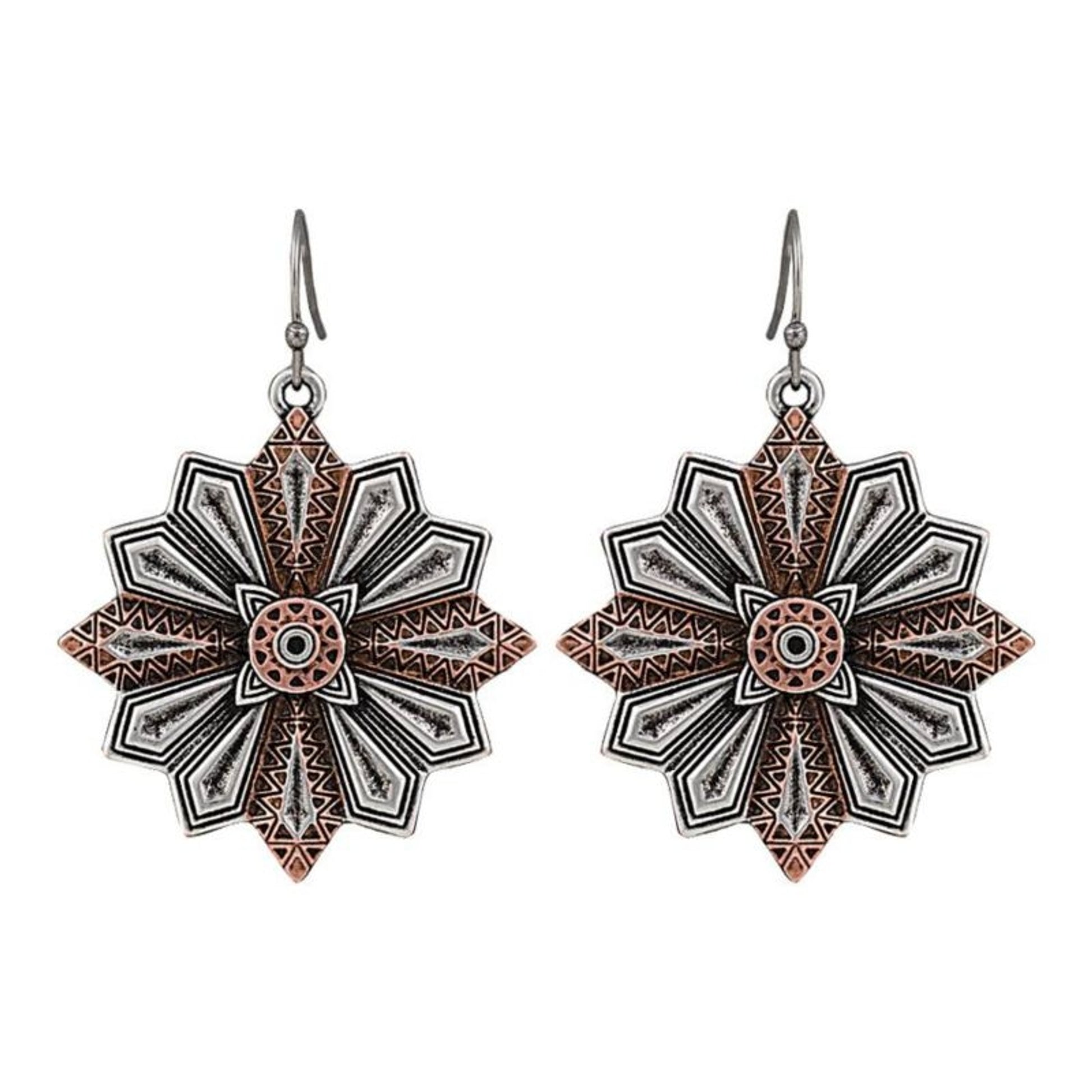 Rock 47 Points of Aztec Copper Starburst Earrings