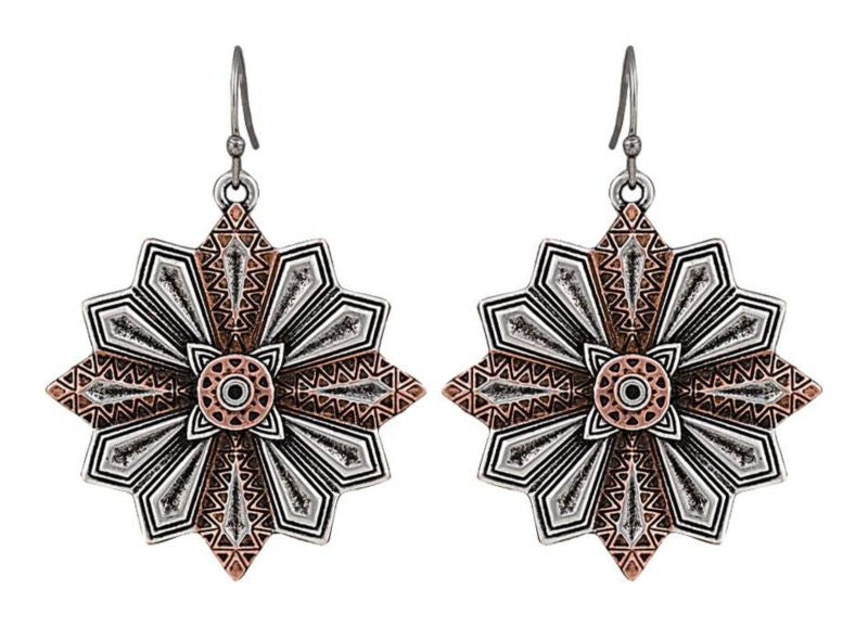 Rock 47 Points of Aztec Copper Starburst Earrings