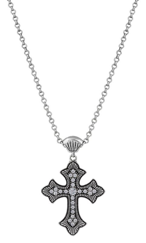 Rock 47 Vintage Rope/Rhinestone Cross Necklace