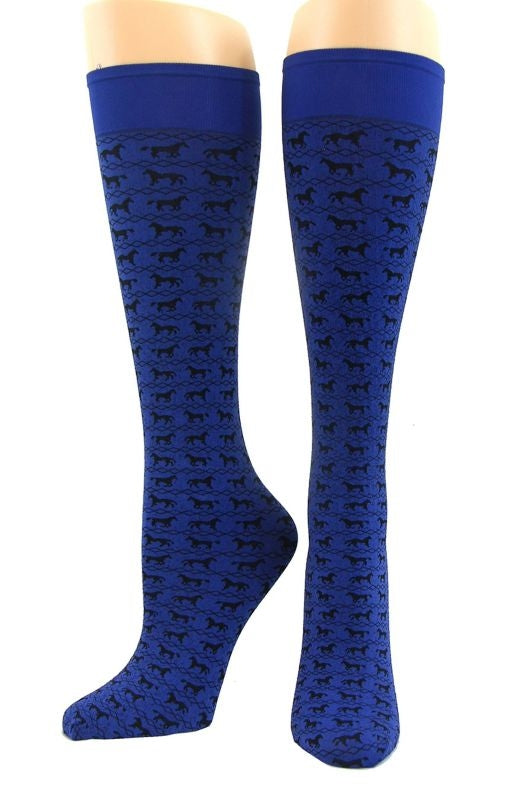 Cool Max Socks - Horse Print Jacquard Blue Black